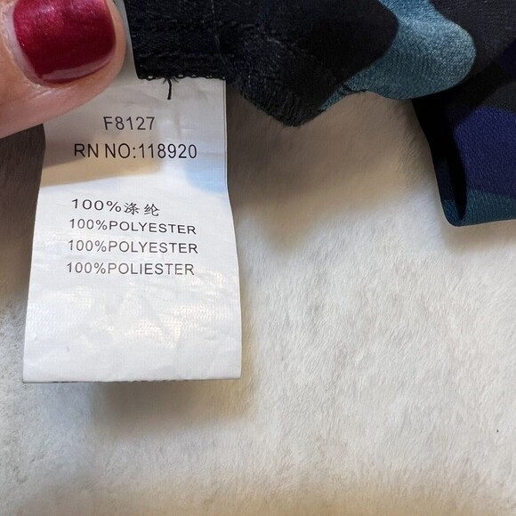 FRNCH Womens Top Semi-Sheer Blue Teal Black Sz L - Picture 6 of 10